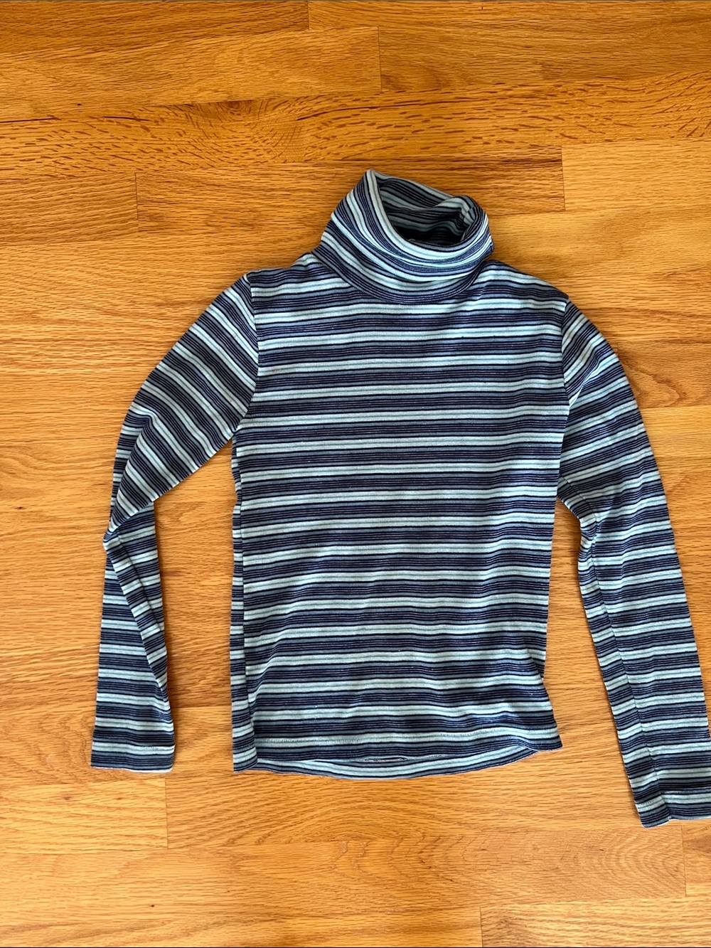 Vintage Millay Kids Striped Turtleneck Top - Blue/Gray 6x